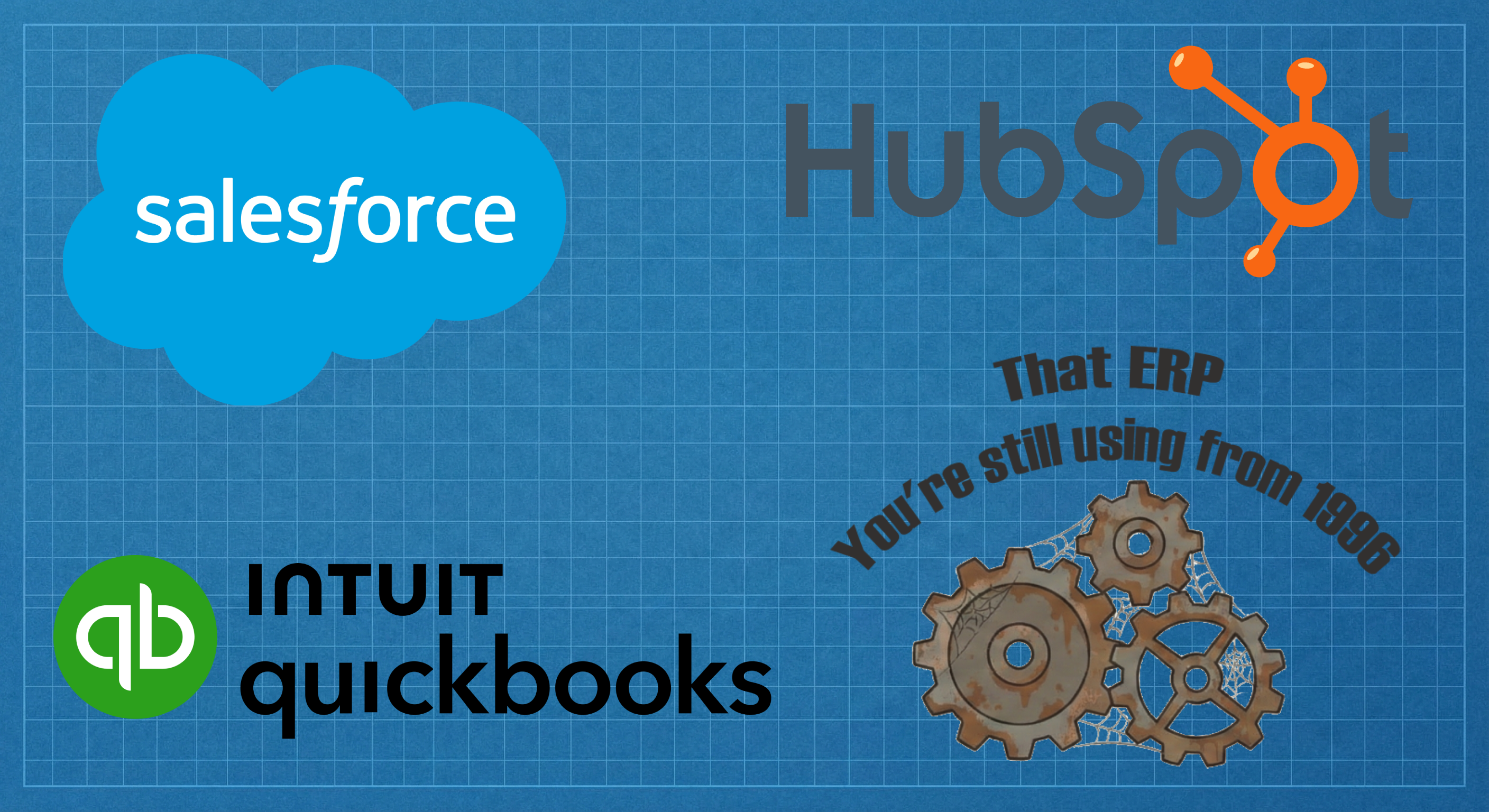 Salesforce, HubSpot, Intuit Quickbooks, and Old ERP Logos